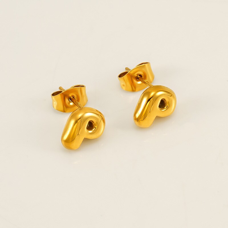 Gold color / 1 Pair Simple Series Elegant Letter P Titanium Steel 18K Gold Plated Women's Stud Earrings Picture16